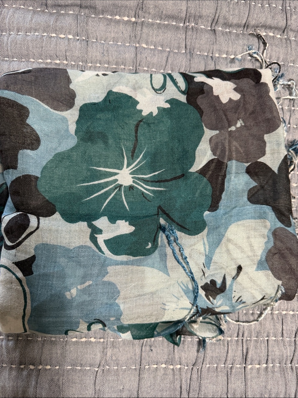 New Teal Blue Floral Womens Lightweight Scarf